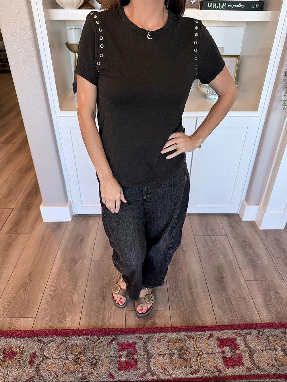 Pilcro Anthropolgie Grommet T-Shirt Black Short Sleeve Top